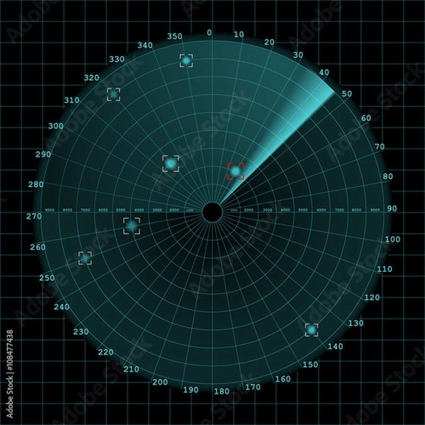Fototapeta Sonar and radar screen on grid