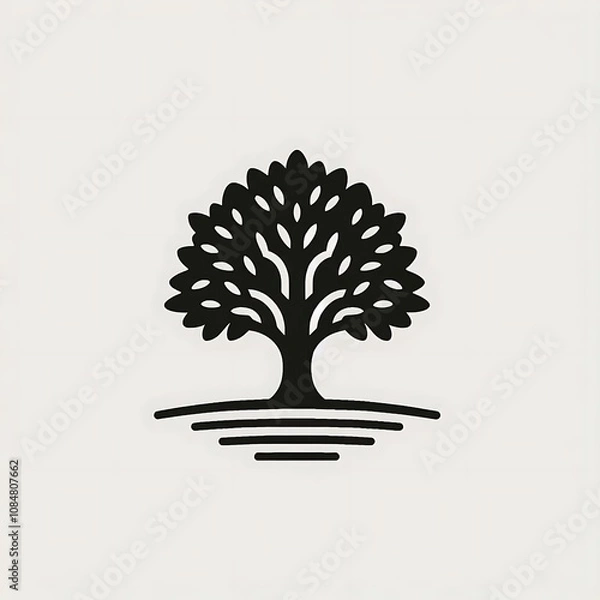 Obraz Stylized black tree illustration on white background.