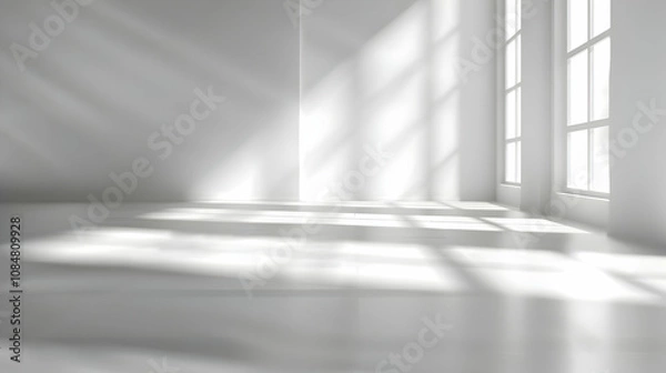 Fototapeta Sunlight Streaming Through Windows in a White Room, Creating a Bright and Minimalist Aesthetic