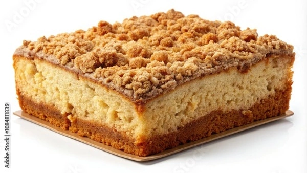 Fototapeta Freshly Baked Coffee Cake with Crumb Topping Isolated on Transparent Background â€“ Delicious Dessert Photography, Cozy Treats, and Perfect for Celebrations and Coffee Time