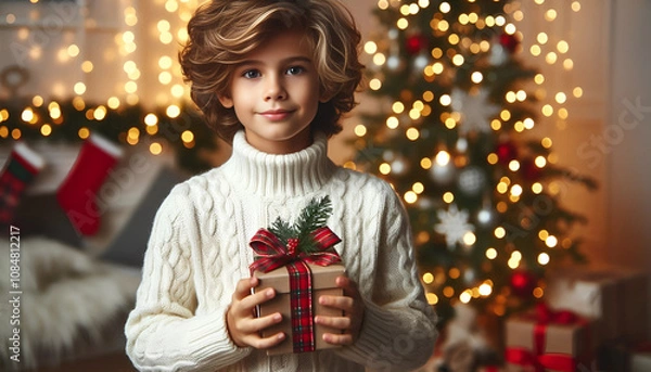 Obraz child with christmas gift
