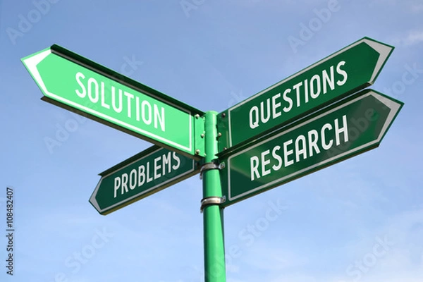 Fototapeta Problems, solution, questions, research signpost