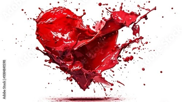 Fototapeta A vibrant splash of red paint forms a heart shape, symbolizing love and passion.