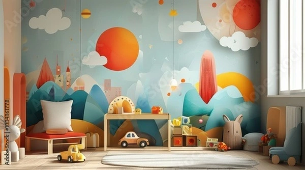 Obraz Children's Background: Whimsical Minimalist Theme with Bright Colors