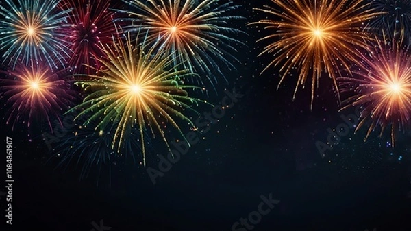 Fototapeta Happy New Year made of sparkles firework at night
