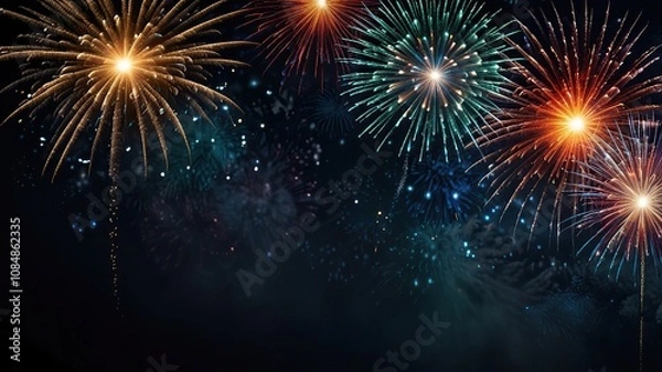 Fototapeta Happy New Year made of sparkles firework at night