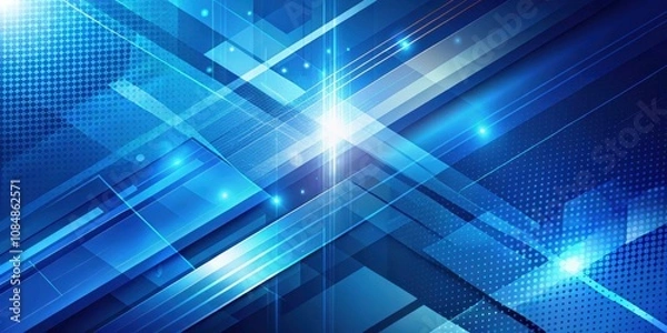 Fototapeta Abstract Blue Geometric Design with Intersecting Lines and Glowing Effects