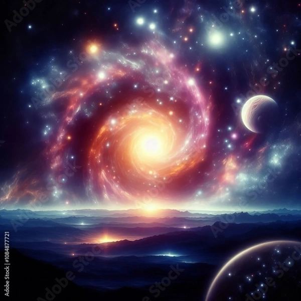 Obraz Galaxy Background A dark blue background with stars planets and