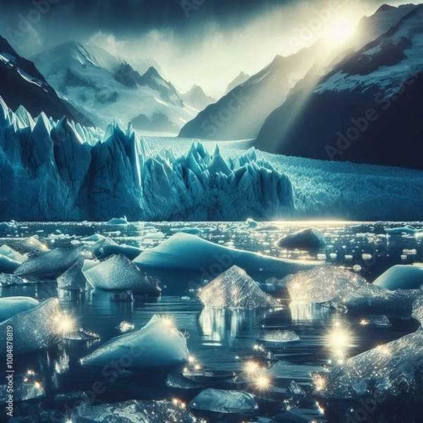 Fototapeta Glacier's Melt A holographic glacier slowly melting its ice crys