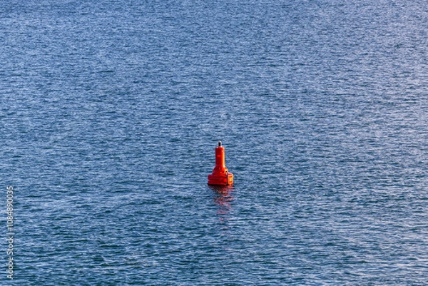 Fototapeta Bright Red Buoy Floating in the Serene Gulf Islands Waters