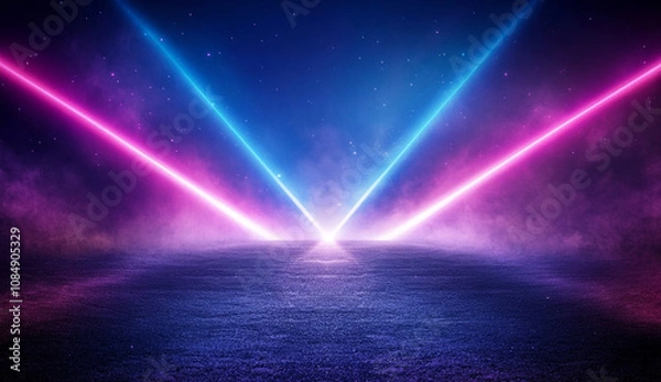 Obraz abstract background featuring neon laser beams cutting through dark space, creating dynamic