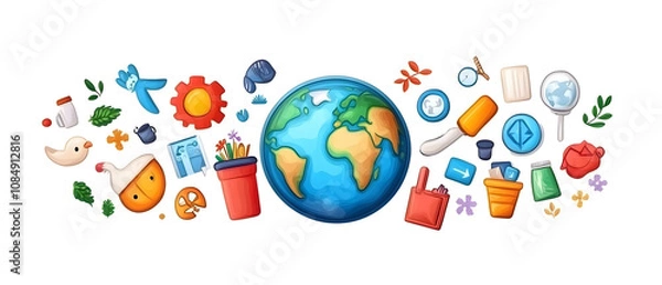 Fototapeta Garbage and recycling concept under loving the world and love nature in the form of banner tags and posters with space to add text