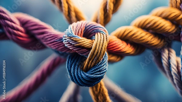 Fototapeta A knot is tied between four ropes