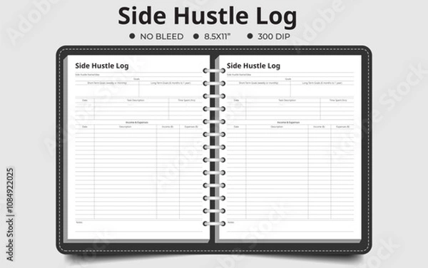 Obraz Side Hustle Logbook Planner Or Tracker Or Organizer Pages - Vector Illustration