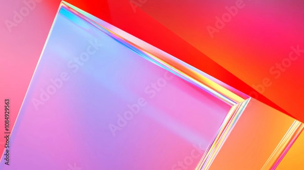 Fototapeta 3D abstract neon light technology virtual reality background. cyberpunk futuristic luxury fashion sci-fi line and shape curve geometric colorful rainbow glow glossy glass retro vibe wallpaper