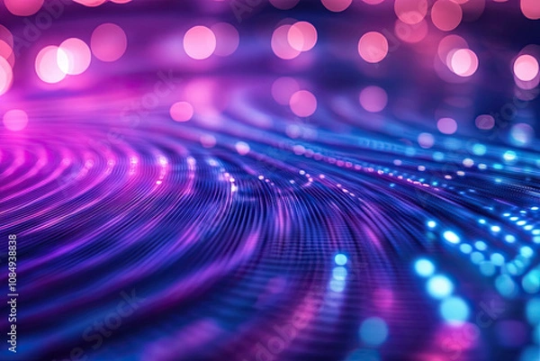 Obraz Holographic waves forming concentric circles, symbolizing the ripple effect of data