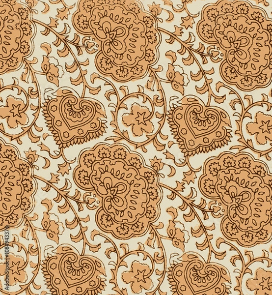 Obraz Ajrakh Pattern and block print and batik print Background digital printing textile pattern