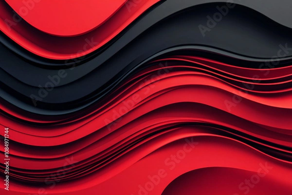Fototapeta Abstract Flowing Red and Black Fabric with Smooth, Glossy Texture