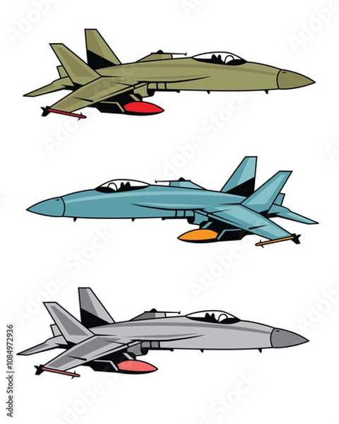 Fototapeta vector illustration of military jet fighter