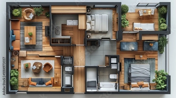 Fototapeta Floor plan top view. Apartment interior isolated on white background. Mockup design concept.