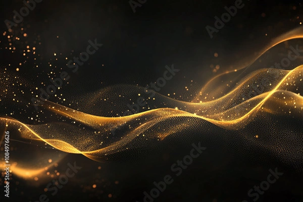 Fototapeta Luxurious Black and Gold Abstract Design with Flowing Metallic Waves, Shimmering Gold Highlights, and Elegant Sparkles