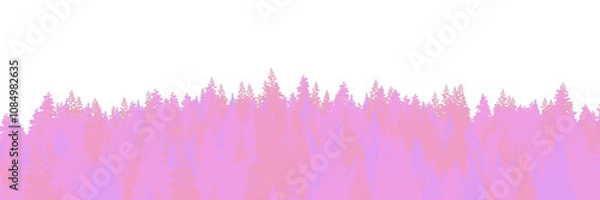 Fototapeta 3d rendering of the dense pine forest on transparent background. Wide seamless nature panorama landscape cutout