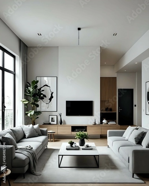 Obraz Minimalist living room interior design that prioritizes simplicity and functionality