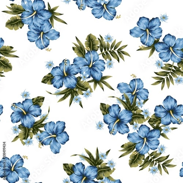 Obraz Blue Tropical Flowers Seamless Pattern