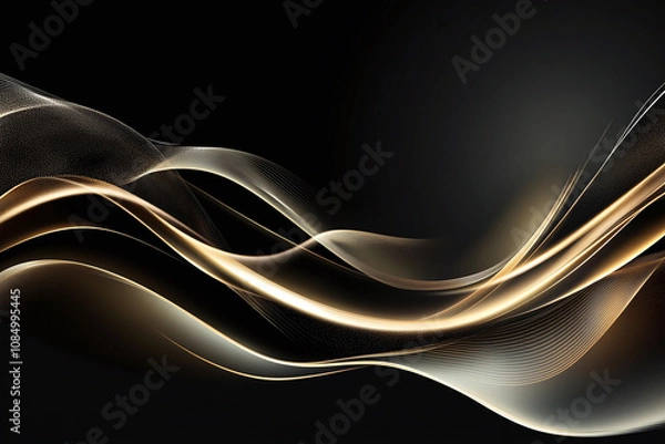 Fototapeta Luxurious Black and Gold Abstract Design with Flowing Metallic Waves, Shimmering Gold Highlights, and Elegant Sparkles
