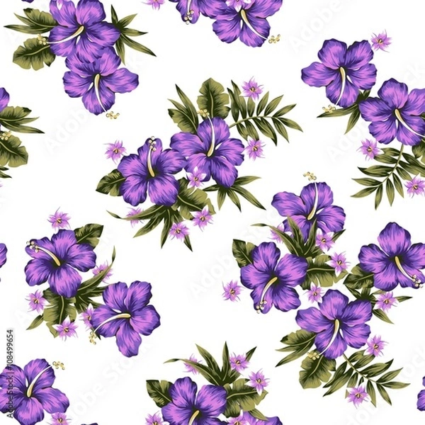Obraz Purple Tropical Flowers Seamless Pattern