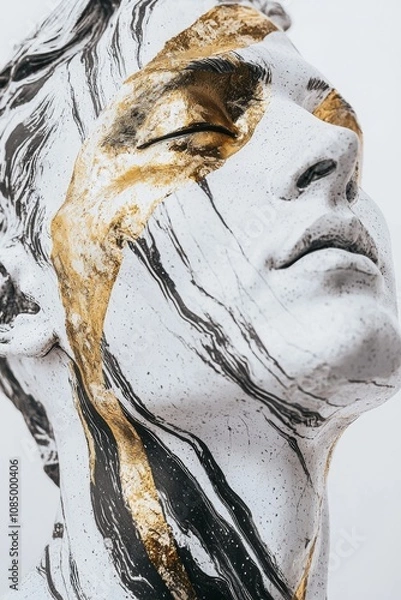 Fototapeta Stoic Marble Sculpture with Kintsugi Gold Accents in a Surreal Abstract Galaxy Universe