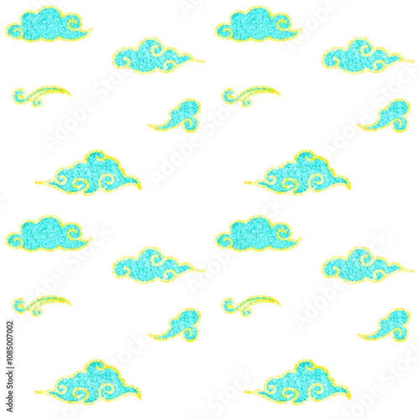 Fototapeta Chinese cloud pattern with glitter on a white background, repeat pattern, wallpaper