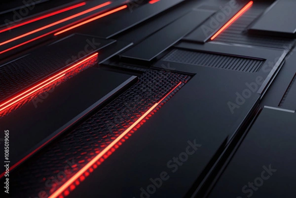 Fototapeta Futuristic Red and Black Abstract Design with Geometric Lines and Metallic Accents