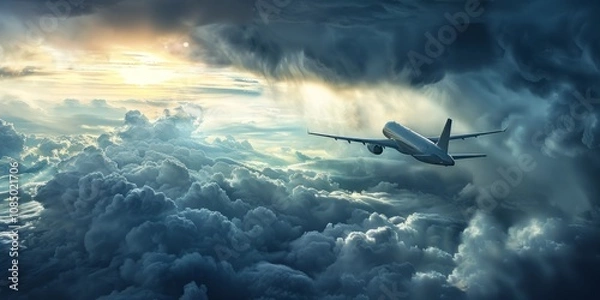 Fototapeta Airplane Soaring Above Dramatic Cloudscape: A Breathtaking Aerial View