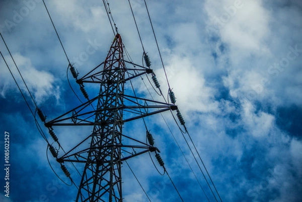 Obraz 送電線と青空