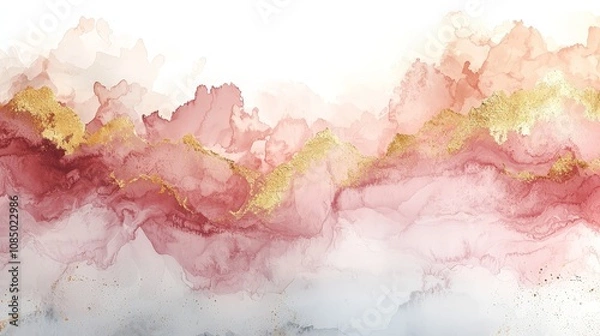 Fototapeta Abstract watercolor design featuring soft pinks, whites, and gold accents.