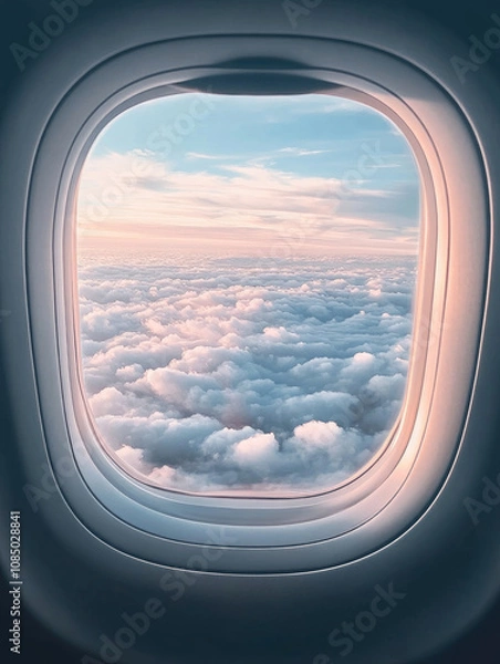 Fototapeta airplane window with clouds view