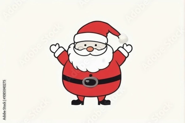 Obraz Santa Claus Cartoon Illustration in Traditional Red Suit with White Beard and Red Hat. Festive Holiday Character Smiling.
