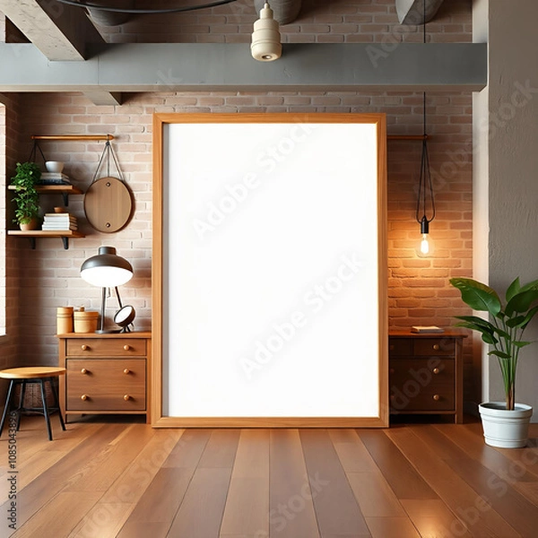 Fototapeta 3D Rendered Scene with Poster Frame in Vintage Loft