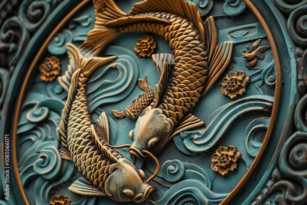 Fototapeta Astrological composition with concept of Pisces zodiac sign symbol