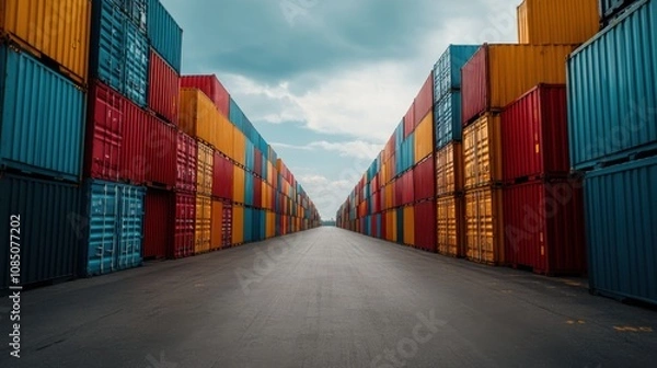 Fototapeta Colorful Shipping Containers in Warehouse Logistics
