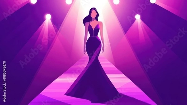 Fototapeta Elegant Woman in Form-Fitting Gown on Runway
