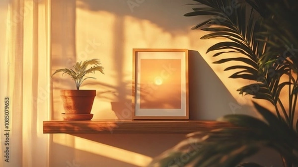 Obraz Frame mockup, ISO A paper size. Living room wall poster mockup. Interior mockup with house background. Modern interior design. 3D 