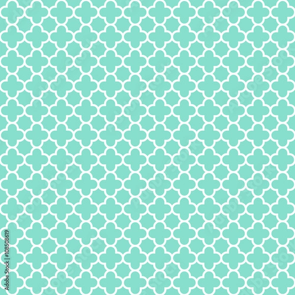Obraz aqua & white quatrefoil pattern, seamless texture background