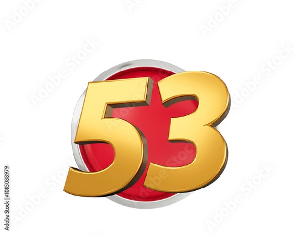 Fototapeta Gold Number 53 Gold Number Fifty Three On Rounded Red Icon, 3d illustration

