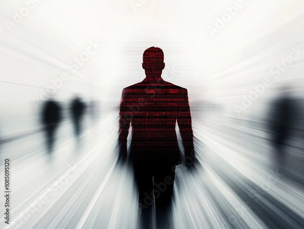 Fototapeta Digital Identity and Isolation. A Lone Figure in the Cyber World. Tension between anonymity and exposure in the digital age, highlighting themes of cybersecurity, identity, and isolation. 