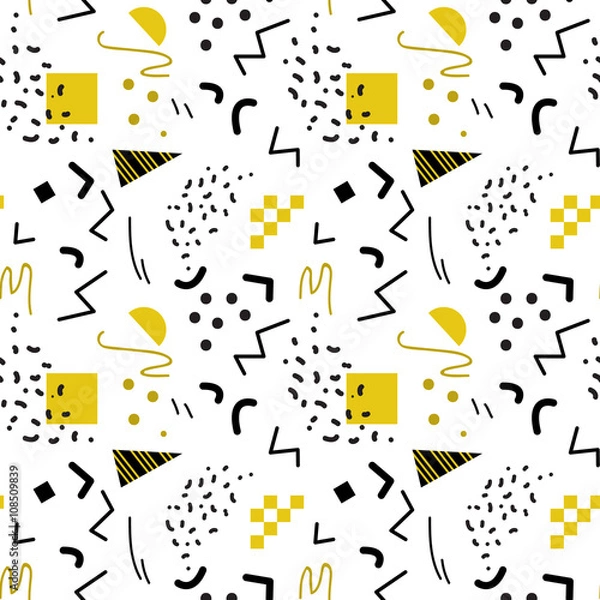 Fototapeta Seamless gold geometric pattern in retro 80s style, memphis, vector