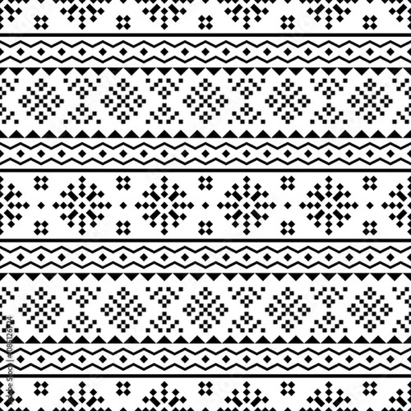 Fototapeta Geometeric seamless ethnic pattern background design vector in black white color. Traditional aztec pattern design. Seamless pattern 0120A10