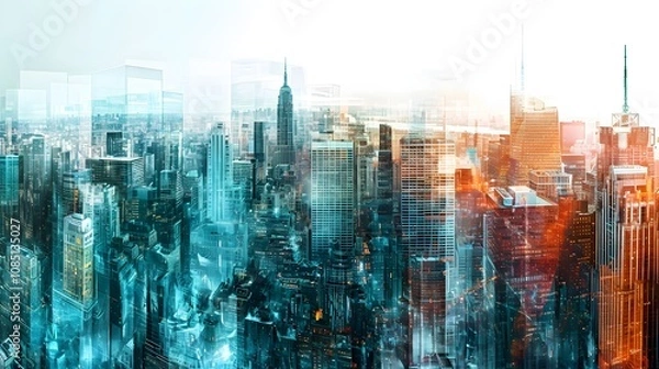 Fototapeta Abstract visuals of a futuristic metropolis panorama