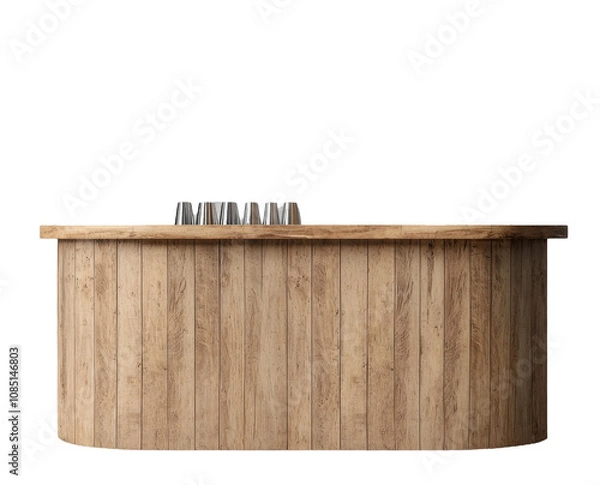 Obraz Modern wooden bar counter with metal cups on top in a minimalistic design for a contemporary space